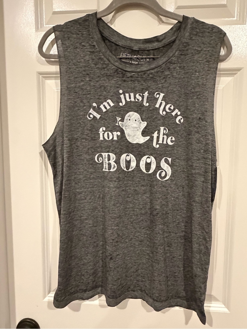 Fifth Sun Gray Sleeveless Halloween Tank with Ghost Graphic XL NWT